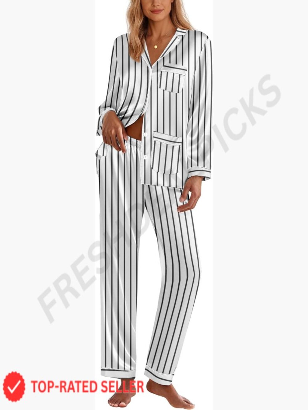 Silk Pajamas for Women Button Down Satin Pajama Set Long Sleeve Lounge Set